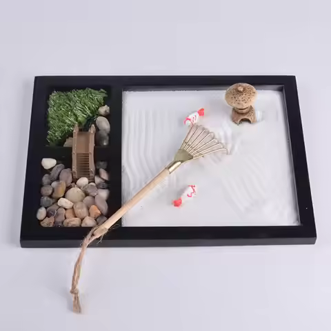 Zen Garden Kit Relaxation Mirco Landscape with Incense Holder for Desktop