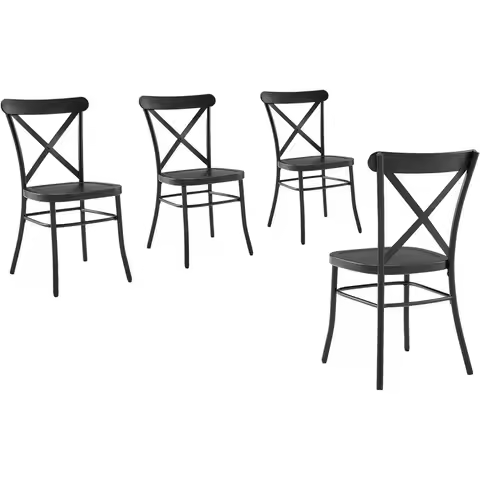 Industrial Metal X-Back Dining Chairs Set of 4, Kitchen Chair, Matte Black