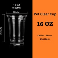 PET Cup 16Oz PET Cup - 50pcs ,Flat lid98mm
