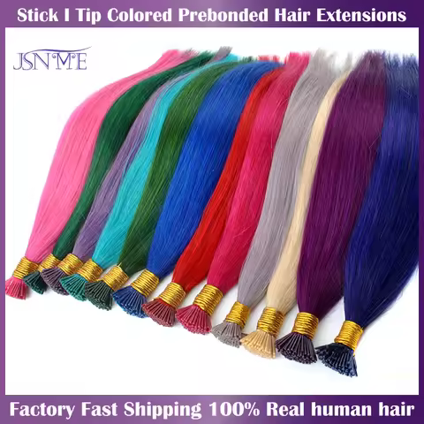 JSNME I Tip Color Hair Extensions Natural Real Human Fusion Blue Purple Pink 613 Color 20" Inch 100%