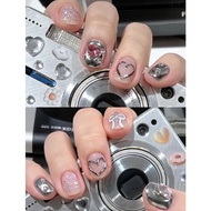 Gel Nails Cute y2k Style Silver Black Pink