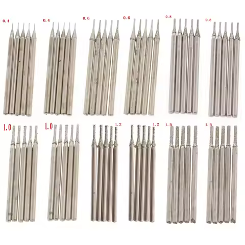 60Pcs Head Diameter 0.4 0.6 0.8 1.0 1.2 1.5mm Diamond Drill Bit Coated Jade Carving Burrs Tools for 