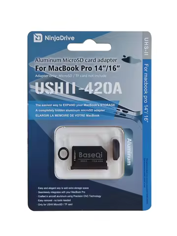 BaseQi MacBook 420AHB Black Aluminum Invisible Drive Micro SD/TF Card Adapter for MacBook Pro Retina