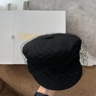中古品 Dior迪奧 黑色面紗貝雷帽