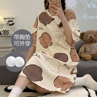 Taiwan Shipping with Chest Pad Pajamas Chest Pad Pajamas Chest Pad Nightdress Bra Pajamas Girls Paja