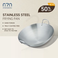 Nipiin Non-Stick Pan Stainless Steel Large Wok Thickened Double Ear Frying Pan Gas/Induction 30-60cm