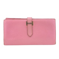 二手愛馬仕 Bearn Soufflet 長錢包，對折式，長錢包，品牌標誌，卡槽，零錢包，粉紅色