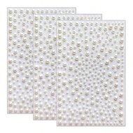 Nayiben 3 Sheets (975pcs Total) White Pearl & Rhinestone 3mm, 4mm, 5mm, 6mm Plastic ABS Pearl Sticke
