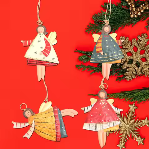 4 Pieces Christmas Metal Angle Tree Ornaments Color Girl Small Angel With Hanging String For Christm