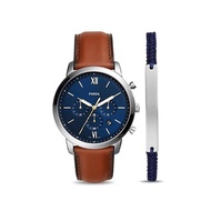 [Powermatic] Fossil FS5708SET Neutra Chronograph Analog Quartz Blue Dial Leather Men'S Watch And Bracelet Set