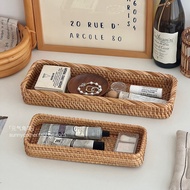 Vintage Rattan Desktop Storage Box Bedroom Skincare Organizer Tray Ins Woven Basket 5W2D