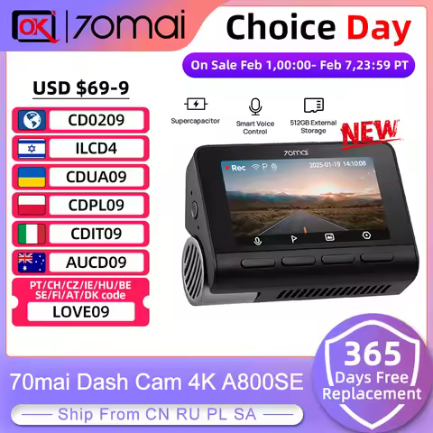70mai 4K Dash Cam A800SE Upgraded Version of 70mai A800S Voice Control Supercapatior GPS ADAS Car DV