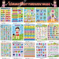 A4 Plastic Teaching Media Poster A.chicken-H.owl ABC 1-10 1-100 Early Childhood Kindergarten