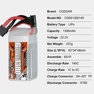 CODDAR 6S 1300mah 22.2V 140C XT60 Lipo Battery Drone Racing FPV Quad