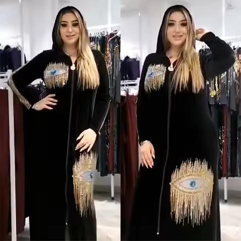 Velvet African Dresses For Women Abaya Africa Clothes Black Sequins Dashiki Ladies Clothing Ankara B