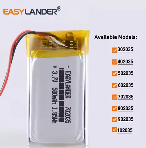 302035 402035 502035 602035 802035 902035 102035 3.7V 500mAh 702035 Rechargeable Lithium Li-ion Poly