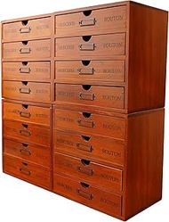 Wooden Storage Box (19.6”x6.89”x19.6”) Vintage Filing Cabinet in Walnut Wood - 16-Slot Desk Drawer U