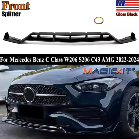 Magickit C63 Style Front Lip Splitter Fit for Mercedes Benz C Class W206 S206 C200 C260 C300 C43 AMG