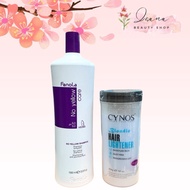Combo of Fanola yellow depigmentation purple shampoo and Cynos hair bleaching powder