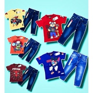 Set Jeans Budak / Baju jalan budak lelaki / Set tshirt dan seluar jeans budak