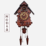 Wozhiwo European-Style Solid Wood Carving Cuckoo Wall Clock Children's Room Living Room Music Hourly Chiming Clock Swing Creative Goo Clock