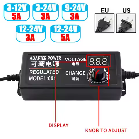 EU/Us 3V-12V 3V-24V 9V-24V 12V-24V3A 5A Adjustable Power Supply with Screen UniversaAdapter Adapter 