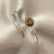 天然 黃水晶 羽毛造型 手環 尼泊爾 手工製 925純銀