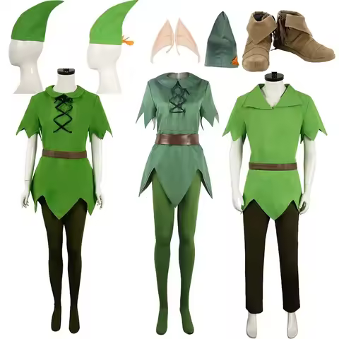 ABC123Fantasy Movie Peter Cosplay Jumpsuit Pan Costume Ears Belt Stockings Boots Hat Shoes Men Women