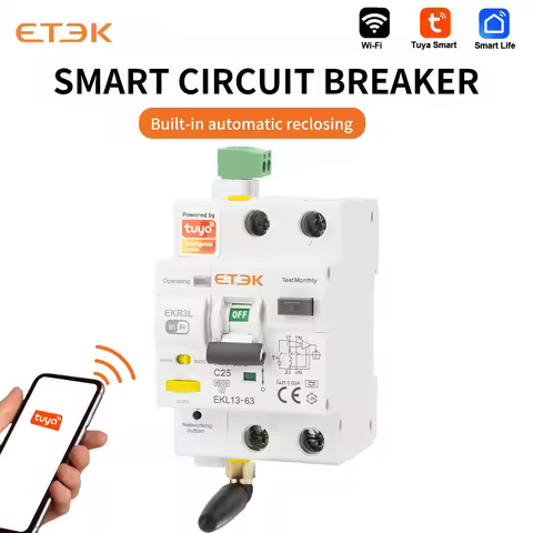 ETEK Tuya WIFI Smart Circuit Breaker RCBO Smart Life Remote Control Short Circuit Protection Timed 2
