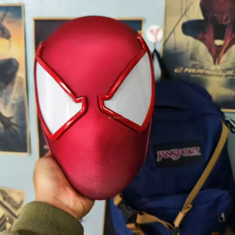 mar-vel Customized Red Spider-Man Mask with Faceshell & Magnetic Eyes 1:1 Wearable Scarlet Spiderman