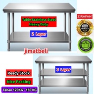 Meja Stainless Steel 2 Tier Kitchen Working Table Kitchen Storage Heavy Duty