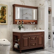 （In stock）American Bathroom Cabinet Combination Oak Wash Cabinet Solid Wood Smart Mirror Cabinet Bathroom Floor Toilet Cabinet Washstand