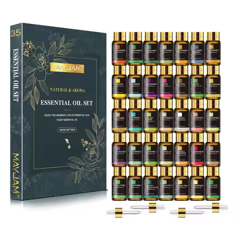 MAYJAM 35 Bottles Aromatherapy Essential Oil Gift Set Lavender Jasmine Eucalyptus Vanilla Peppermint