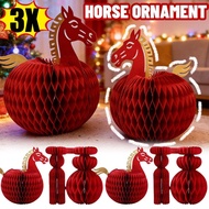 [3-5 Days Arrive]3Pcs Lucky Horse Desktop Ornament for New Year, Red Paper Craft with Auspicious Mea