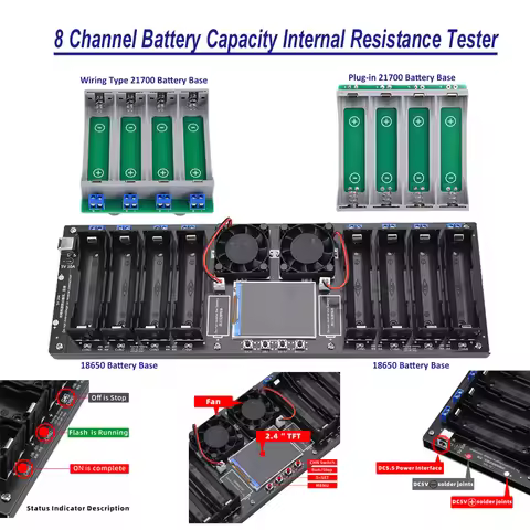 18650 Lithium Battery Capacity Internal Resistance Tester DC 5V 10A 8 Channel Digital Battery Power 