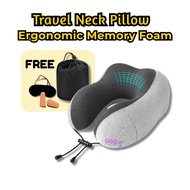 【Upgraded】Ergonomic Memory Foam Travel Neck Pillow 360° Support Washable & Breathable Long Trips Off