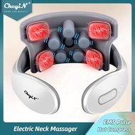 CkeyiN Hot Compress Electric Neck Massager EMS Neck Pain Relief Pulse Cervical Acupressure Massage Shoulder Relaxation Device