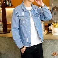 ❋Ready Stock❋ korean style jaket jeans lelaki Spring and Summer Men's Jacket Ripped Loose Denim Jacket Men's Korean Fashionable Men's Jacket Beggar's Jeans Handsome Jacket