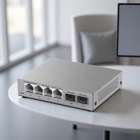 GoodTop 2.5Gb Switch 4 Port 2.5G RJ45 Ethernet Switches with 2 Port 10G SFP+ Fanless Unmanaged Homel