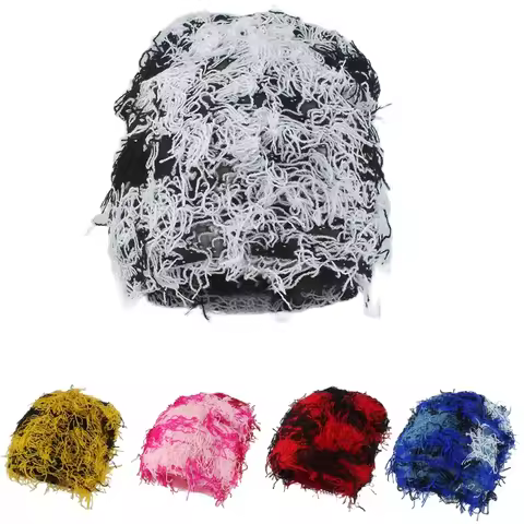 Balaclava Beanies Men Funny Hat Outdoor Camouflage Plush Fuzzy Distressed Knitted Hat Ski Mask Beani