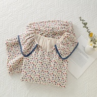 Pure Cotton Gauze Pajamas Women's Crepe Suit Double-Layer Gauze Lotus Leaf Collar Long-Sleeved Trous