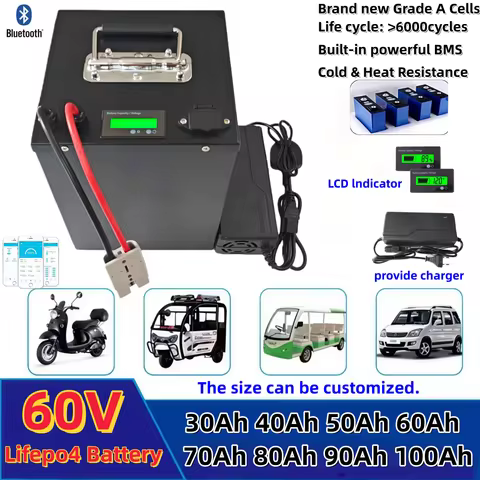 HC_ 60V 30Ah Lithium Battery 40Ah 50Ah 60Ah 70Ah 80Ah 90Ah 100Ah LiFePO4 with BMS for 500W 800W 1000