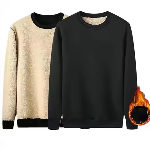 Autumn Winter Mens Fleece Sweatshirts Fuzzy Hoodless Wool Liner Sweater Thermal Underwear Pullover T