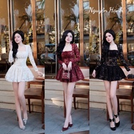 LACE DRESS WITH LONG SLEEVES WITH SQUARE NECK SPRAY FORM BYOHOLIE