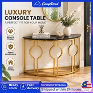 Meja Konsol Separuh Bulan, Rangka Besi Emas, Permukaan Batu Sintered, Meja Hias Pintu Masuk 100cm /1