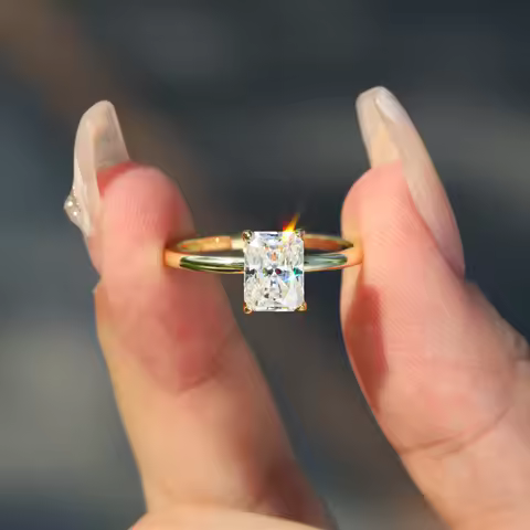 Natural Radiant Cut 1-3ct Moissanite Engagement Solitaire Ring 925 Sterling Silver for Woman Gold Pl