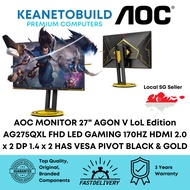 AOC MONITOR 27" INCH AGON V AG275QXL LoL League Of Legends IPS FHD LED GAMING 170HZ HDMI 2.0 x 2 DP 