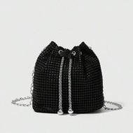 Lightweight, Business Casual Rhinestone Decor Bucket Bag Mini Drawstring Design, Clear Bag Faux Pear
