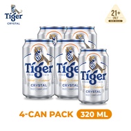 Tiger Crystal Cold Filtered Lager Beer Can 4.2% Alcohol 4-Can Pack (4 x 320ml)
