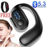 (FREE Watch) MUHUO Digital Display Single Ear Bluetooth 5.3 Hedset - Type-C Single Ear-hanging Sport